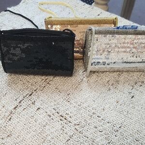 Sequin Clutch Bag Set - Black, Gold, Silver